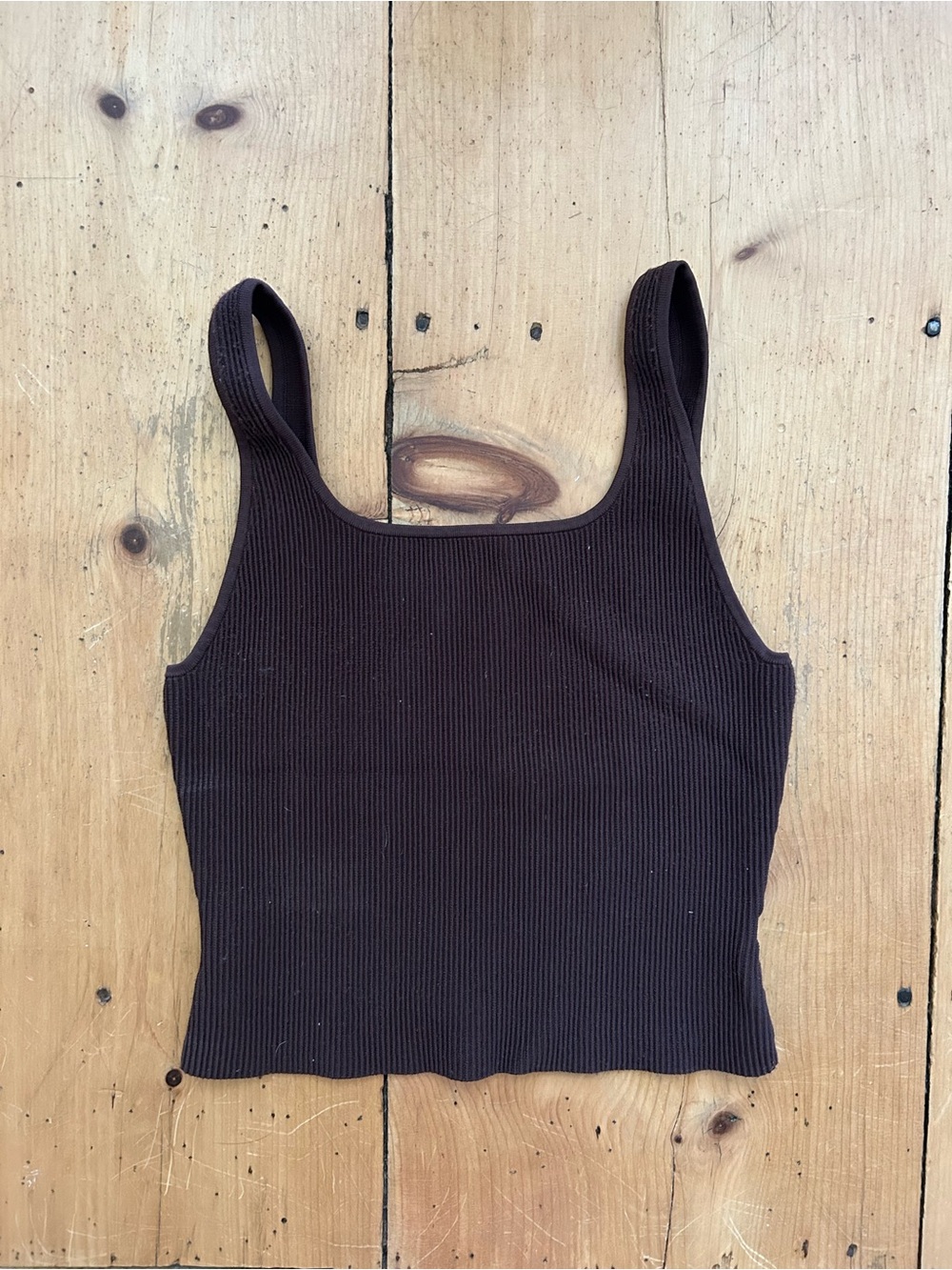 Aritzia Babaton Ribbed Square Neck Tank Top - Dark Brown
